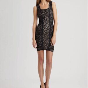BCBG Max Azria Renee Black Leopard Print Mesh Mini Dress Size Medium Cocktail